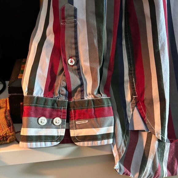 Vintage Y2K Tommy Hilfiger Red and Blue Striped Men's Shirt XL - Picture 4 of 16